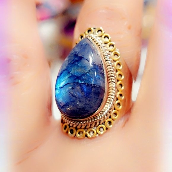 Black Rainbow Moonstone Sterling Silver Gemstone Ring